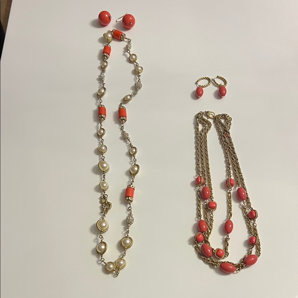 Elegant Gold and Coral Jewelry Set (J Crew/Monet)